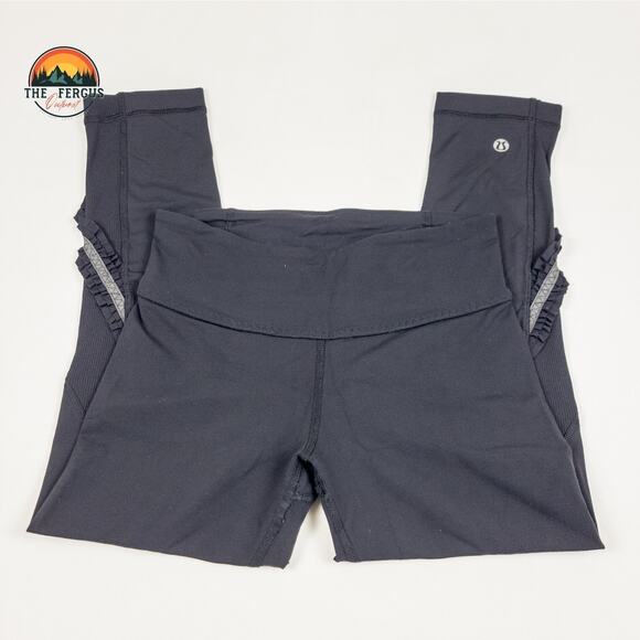 Lululemon Ruffle Reflective Stripe Black leggings Yoga Dance Gym Lounge Size 2 - Picture 4 of 9